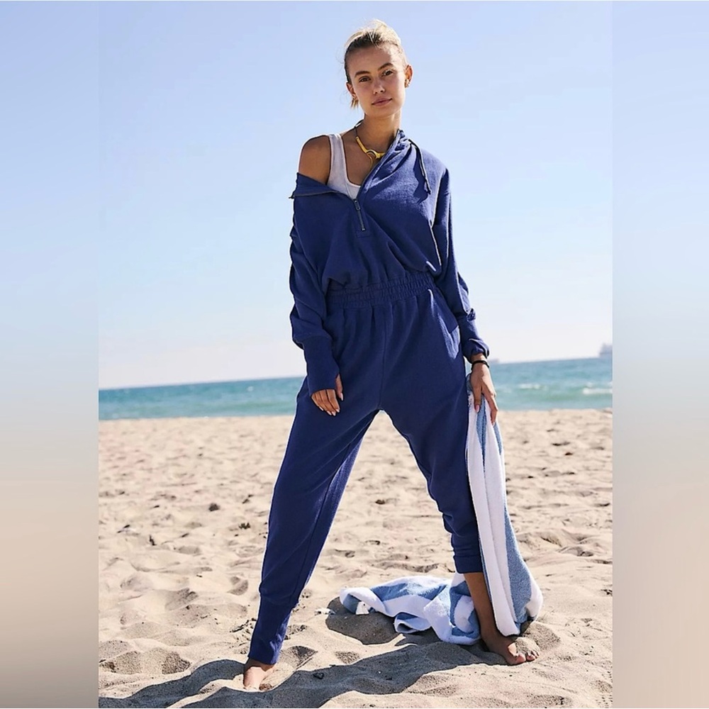 NWT Free People Training Day Jumpsuit In Blue Indigo - S